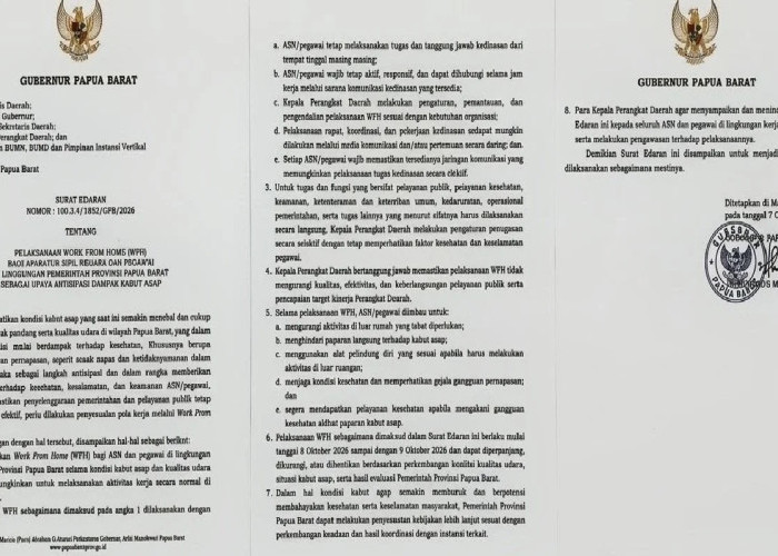 Pemprov Papua Barat Terapkan WFH ASN 8-9 Oktober 2026 Imbas Kabut Asap